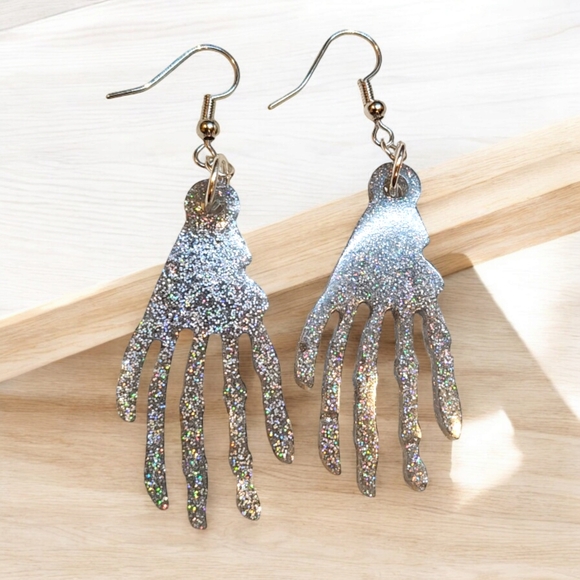 Skeleton Hands/ Handmade Resin Earrings - Picture 3 of 4